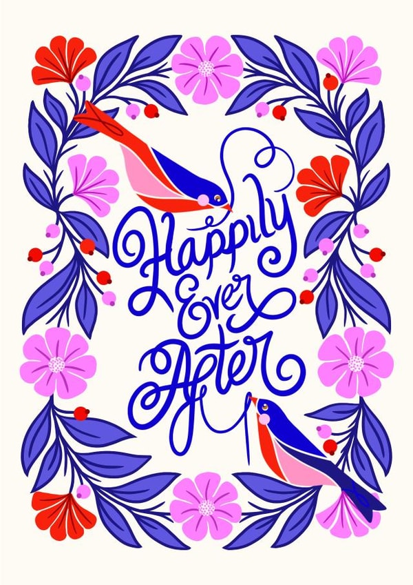 Marriage and engagement Happily Ever After Love birds card created by catantrell