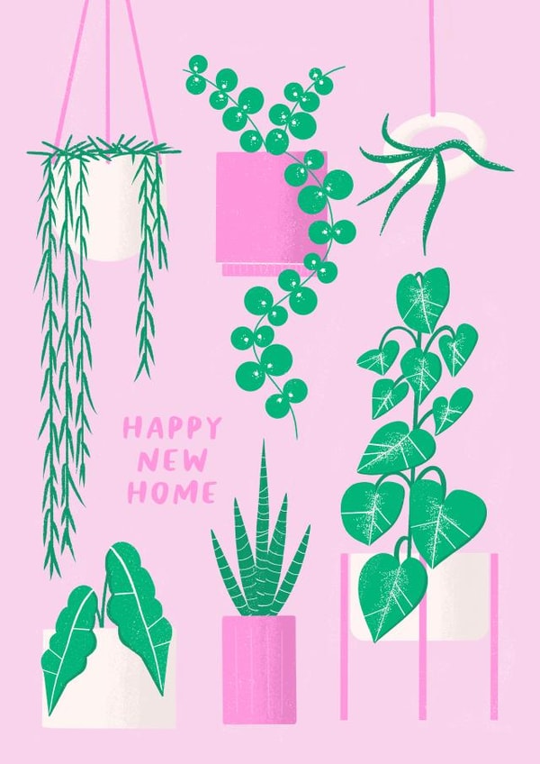 Pretty House Plant New Home Card - Hanging Plants - Happy new Home created by Inku Goods