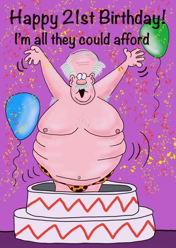 21st birthday stripper out of a cake card created by Gary Jones