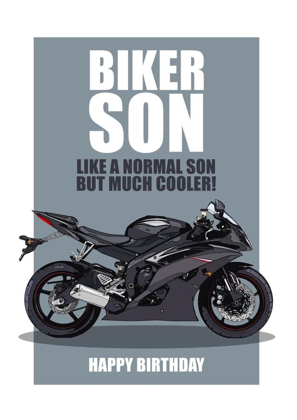 BIKER SON Motorbike Birthday Card. created by RetroMotion Artwork