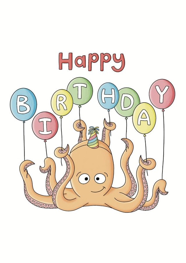 Happy Birthday - Octopus with Balloons created by Kate Lanxon