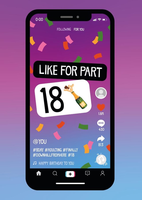 Like For Part 18th Tik Tok Themed Birthday Card created by @LIKEYPARK