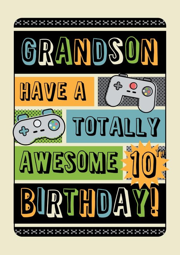 Retro Gamer Grandson 10th Birthday Boy Card created by Emoticology Cards