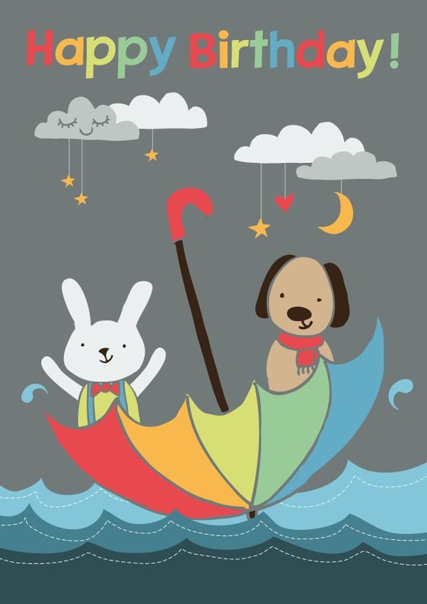 Bear and Rabbit Umbrella Birthday Card created by Wink Design - Michelle Roberts