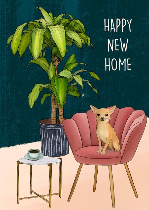 Happy New Home plant and dog card created by Poppy & Mabel