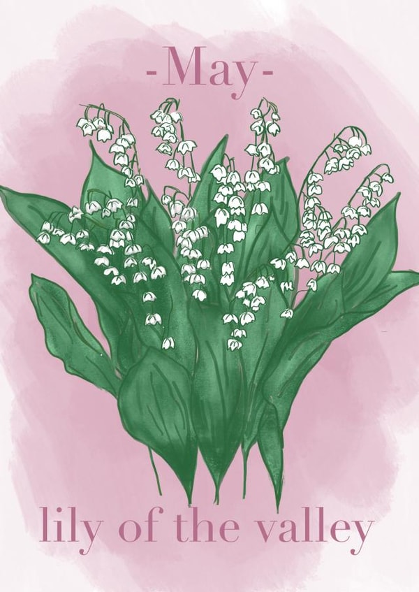 May Birth flower Lily of the valley floral birthday card created by Mystic Flora