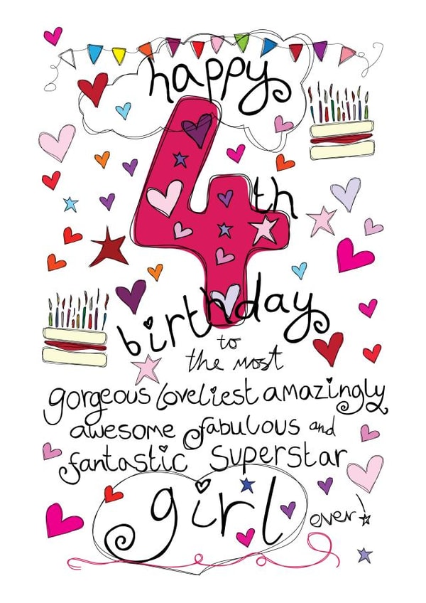 4th Birthday, Birthday Girl - With Love - Birthday Card created by Love and Happy Stuff