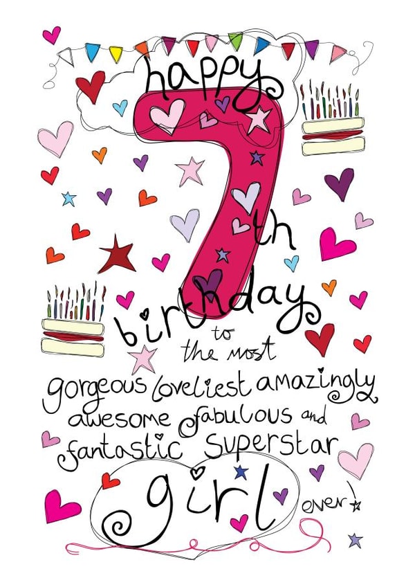 7th Birthday, Birthday Girl - With Love - Birthday Card created by Love and Happy Stuff