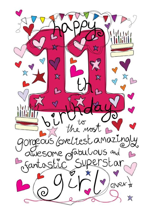11th Birthday, Birthday Girl - With Love - Birthday Card created by Love and Happy Stuff