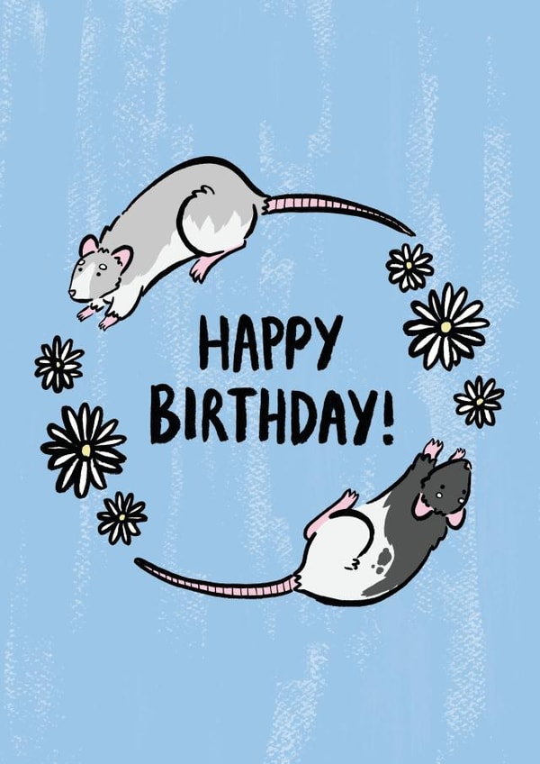 Happy Birthday rat card created by Kate Wand