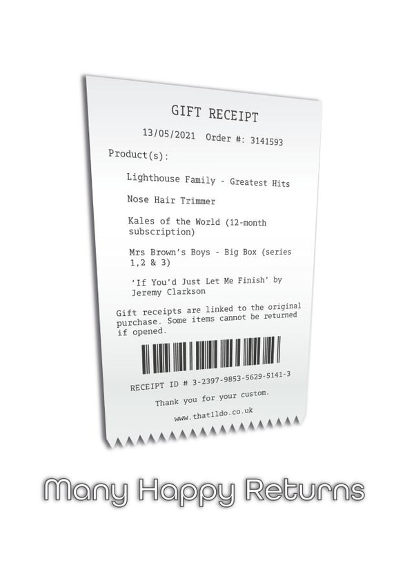 Many Happy Returns (Gift Receipt) created by TeeTotallersUK