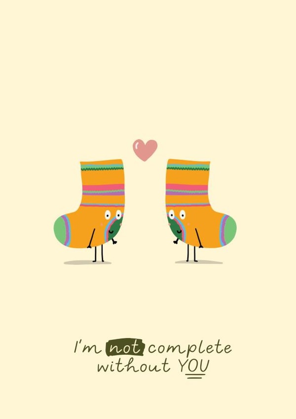 Not Complete Without You Sock Pun Anniversary Card created by Love Gemma & Co