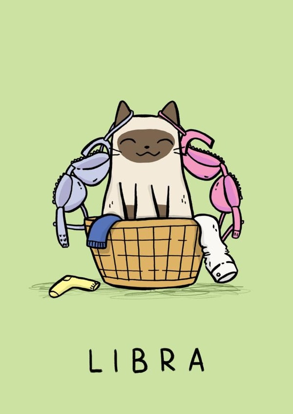 Libra Zodiac Cat Card created by Camille Medina