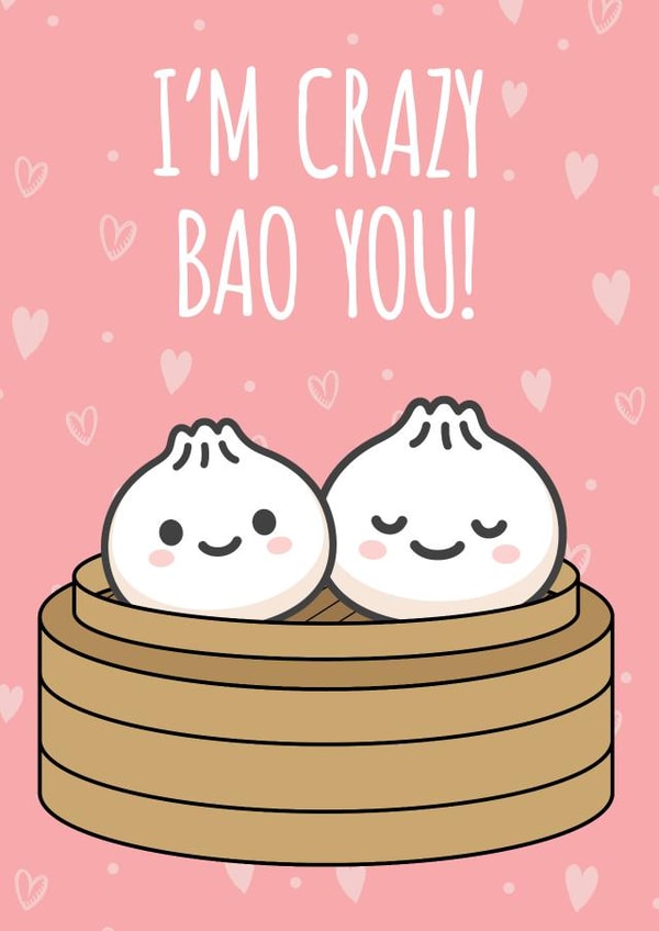 Cute Bao Pun Anniversary Card / Valentines Day Card - I'm Crazy Bao You! created by Lucie Chapman