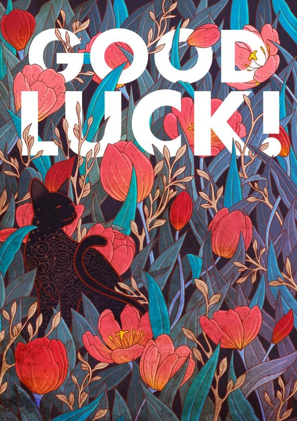 Black cat and tulips good luck created by Roberto Nieto