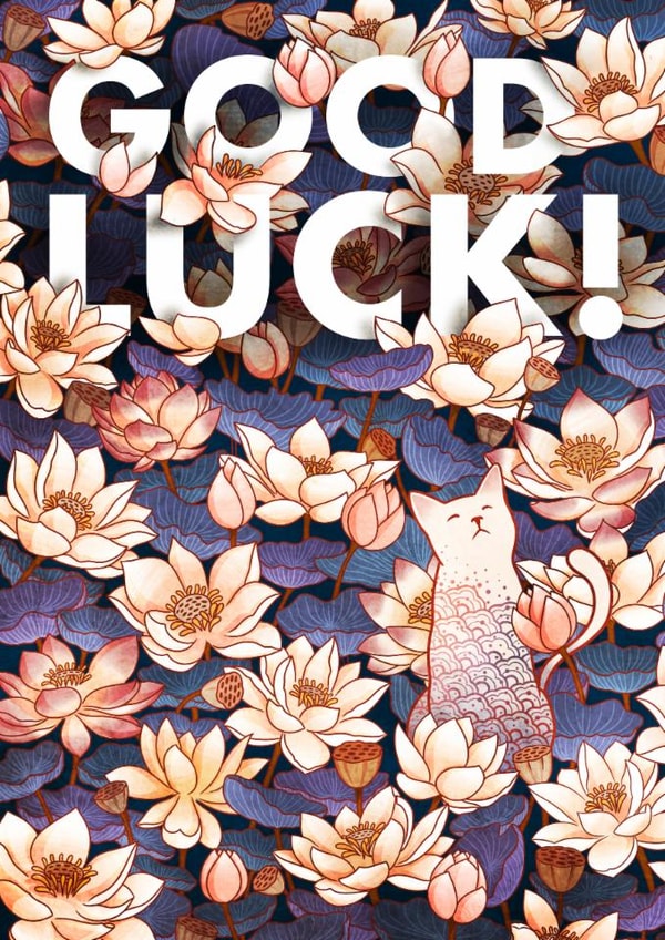 White cat and lotus good luck created by Roberto Nieto