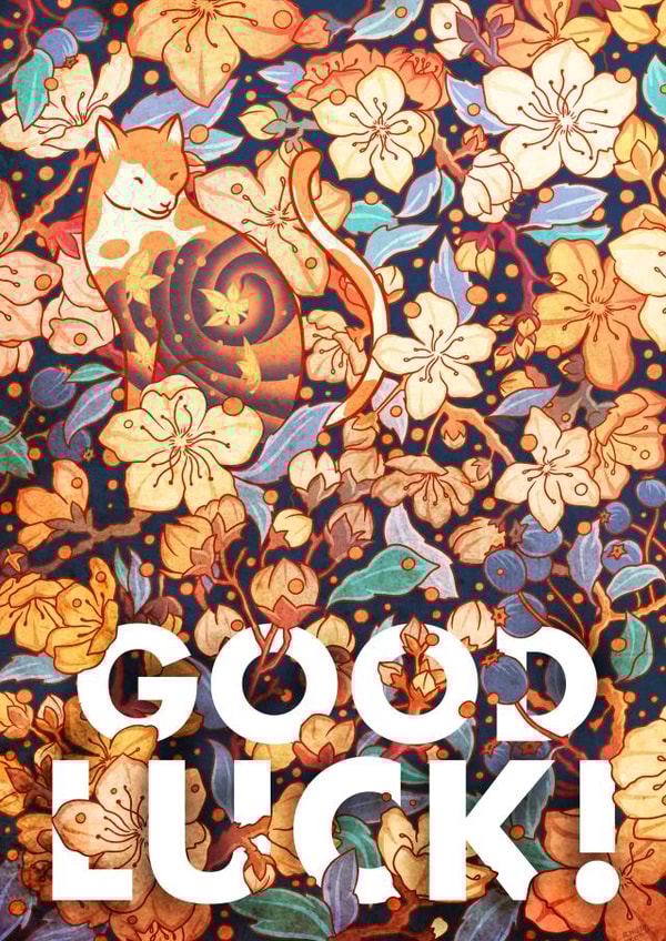 Cat and cherry blossom good luck created by Roberto Nieto