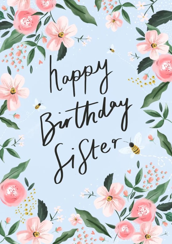 Floral bumblebee Birthday Card for Sister created by Simply Katy