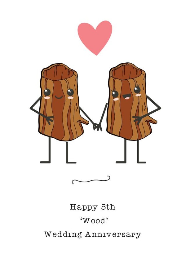 Cute Tree Trunk Anniversary Card - 5 Years - Happy 5th Wood Wedding Anniversary created by Carly's Crafts