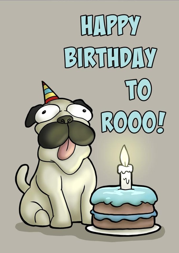 Pug Dog cute birthday card created by Dan Harris