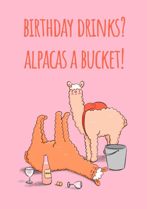 Alpaca prosecco birthday card created by Dani Verbeeten
