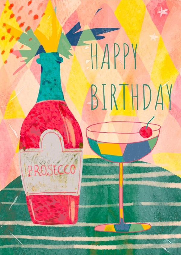 Pretty Birthday Card - Prosecco - Abstract created by Kamilya Panina