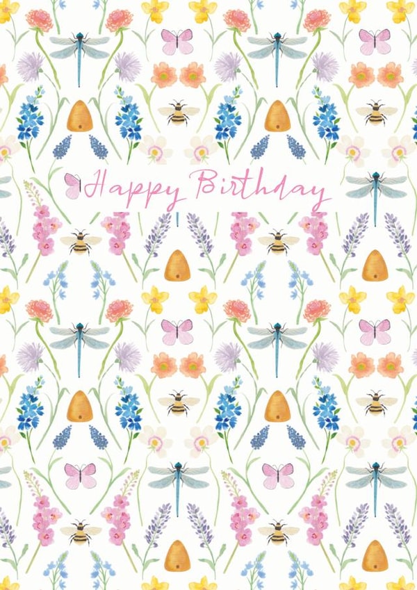 Butterflies and bees - Happy Birthday - Spring - Garden - honey bee - dragonfly created by Paint to Paper Designs
