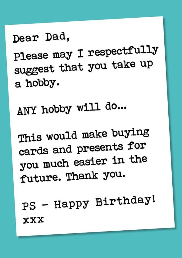 Dad 'Get a Hobby' Birthday Card created by Pierre Cochon Ltd