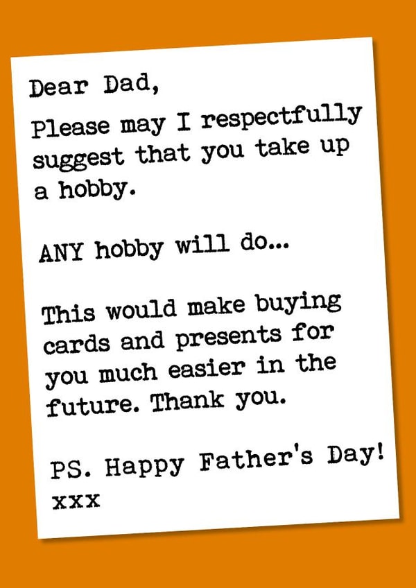 'Get a Hobby' Father's Day Card created by Pierre Cochon Ltd