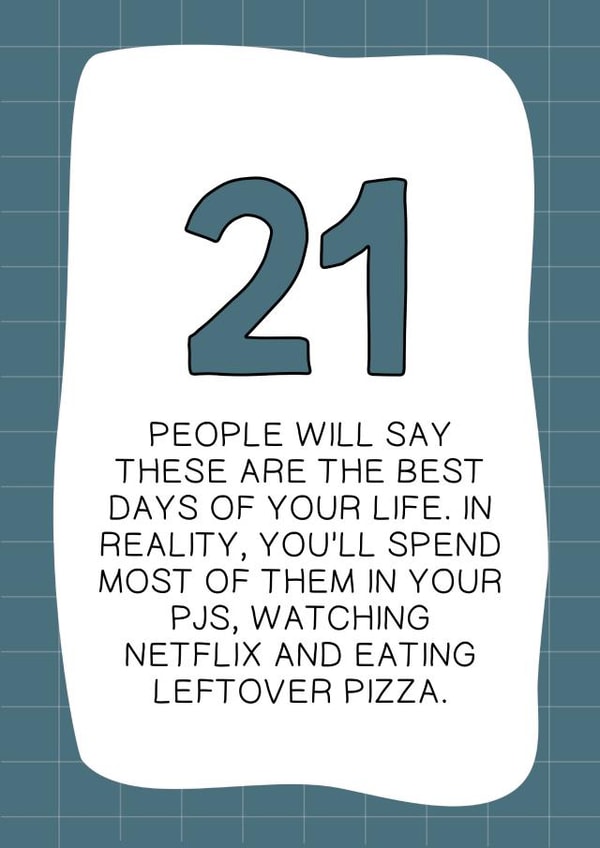 Funny 21st birthday card created by Letters & Lines