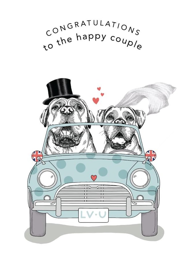 Congratulations to the happy couple card - Dog themed card created by Dotty Dog Art