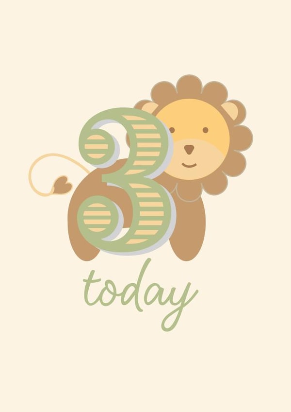Cute 3rd Birthday Card - 3 Today - Lion created by Nutmeg Studio