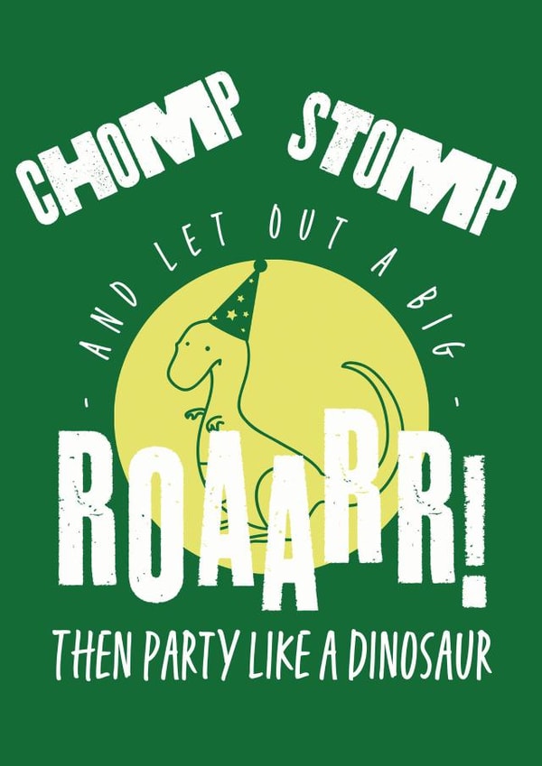 Classic dinosaur birthday card for little boys and girls who like to party created by Teri Creative