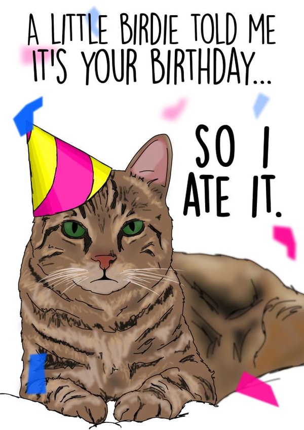 Little Birdie Cat Birthday Card created by NotNiceThings