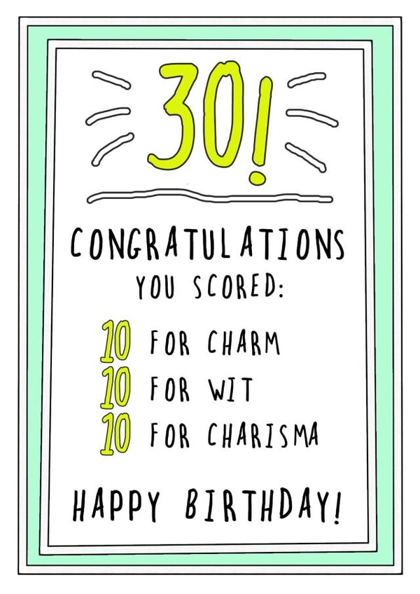Top Score 30 Birthday Card created by Go La La!