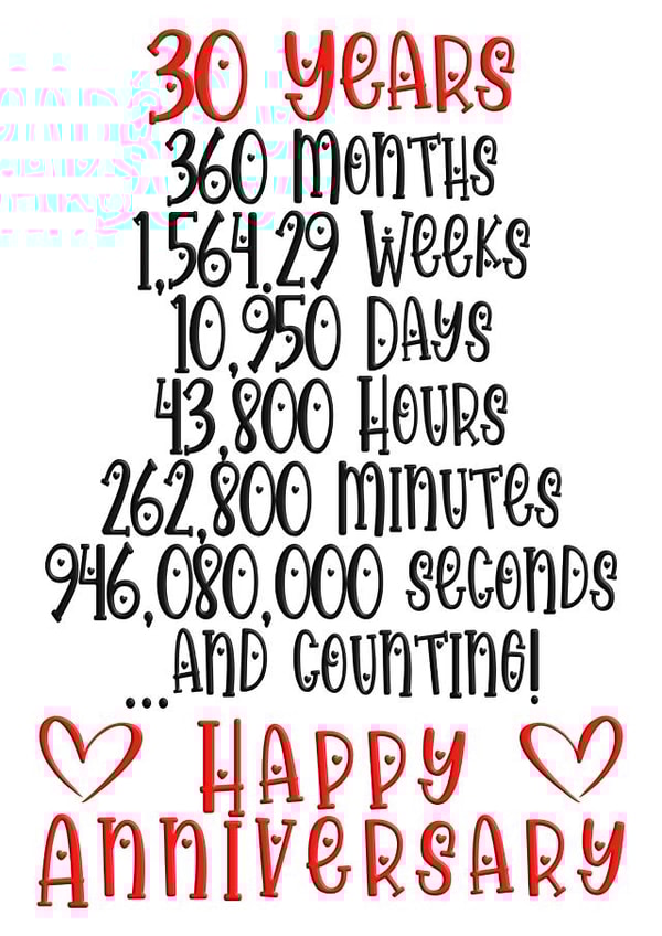 Celebrate 30 years of togetherness in months/weeks/hours/minutes & seconds created by CardandFast