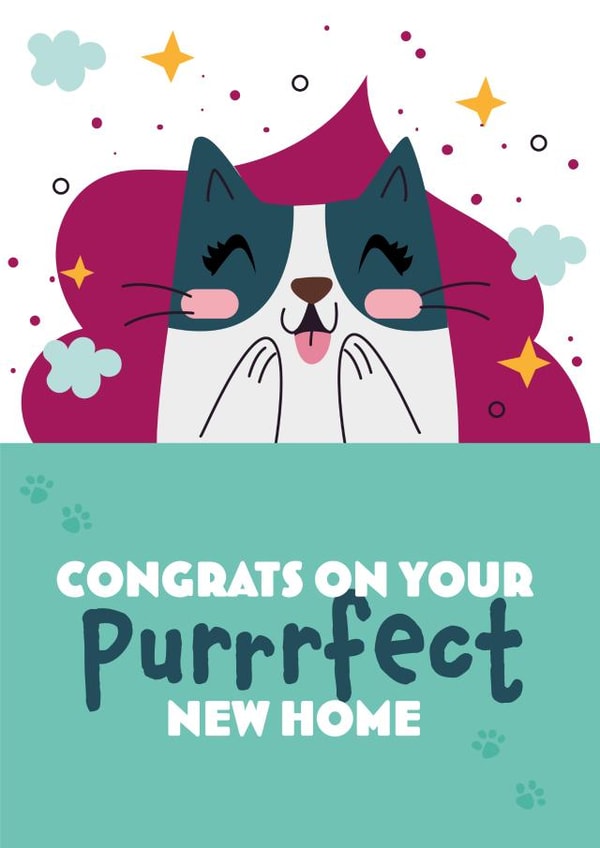 Congrats on your new home cat card created by Vektorama