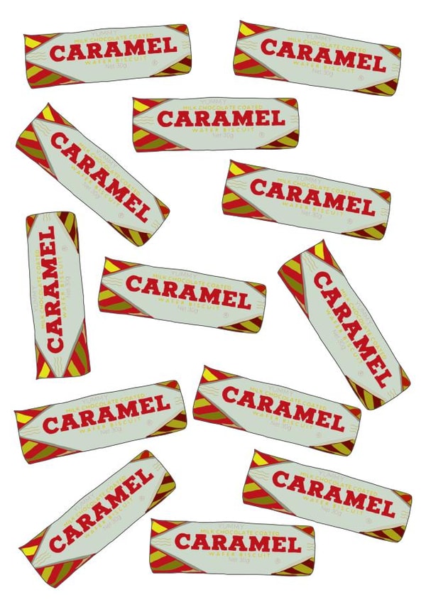 Caramel Tunnocks Wafer Biscuit Dessert Sweet Retro Treat Card created by Alexia James