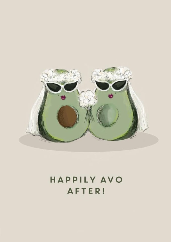 Mrs and Mrs Avo - Cute Avocado Wedding Card created by @doublepea_designs
