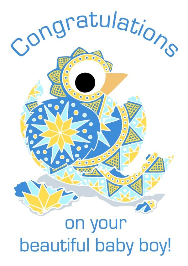 Congratulations on your beautiful baby boy hatching egg card created by Kim Onyskiw