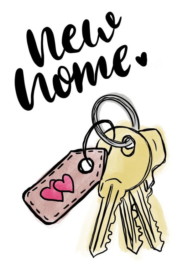 Cute Watercolour New Home Card - House Keys - New Home created by Sweetpea Scribbles