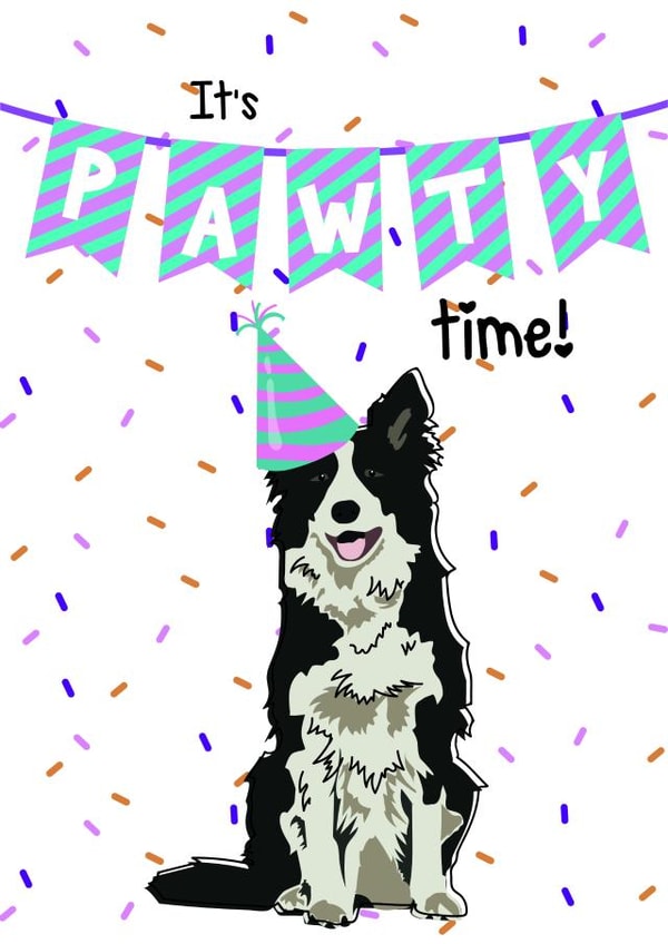 Cute Dog Border Collie Pawty Time Unisex Birthday Card for friends or family created by Toff London