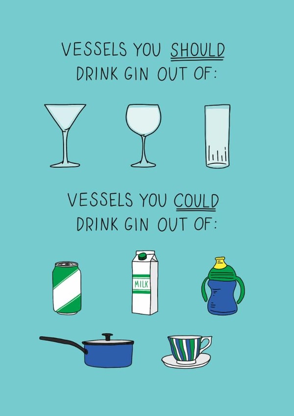 Vessels to drink gin out of card created by Becky Wood
