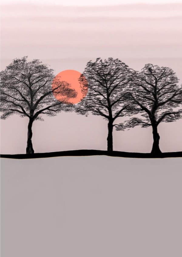 Tree silhouette with sunset and grey foreground created by See-saw Cards