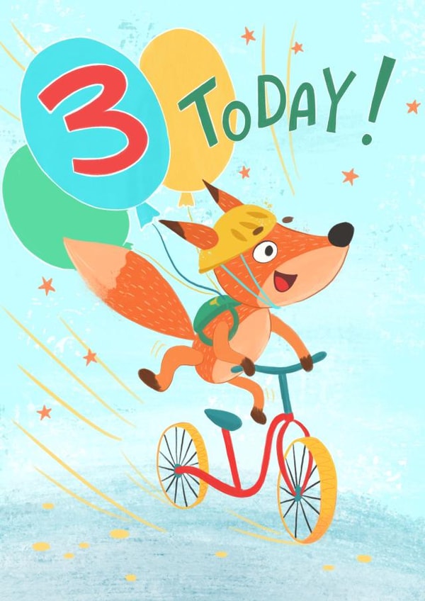 Cute Birthday Card - 3 Today - Fox created by NG
