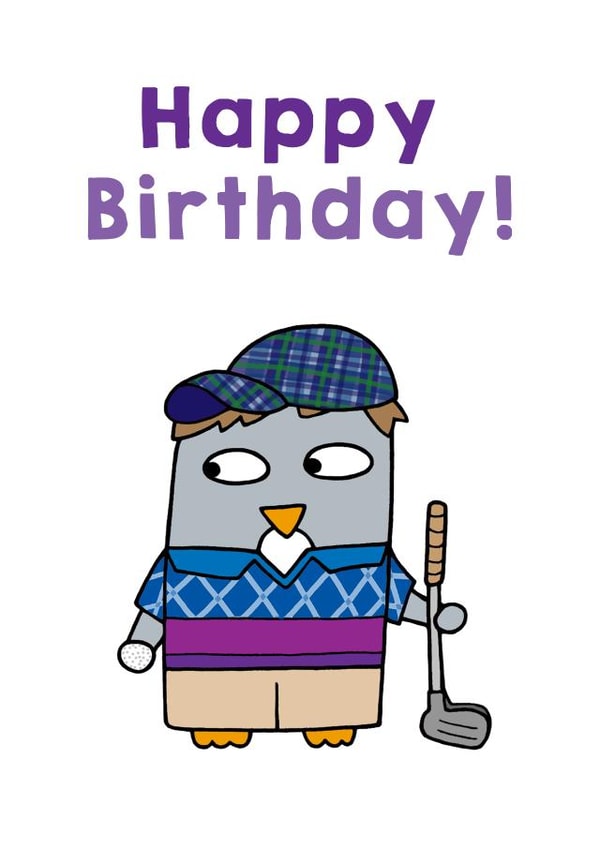 Scottish golfer penguin birthday card created by Penguin Parade