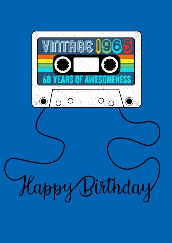 Retro mixtape cassette 60th birthday card 1965 created by Claire Beetham-Davies