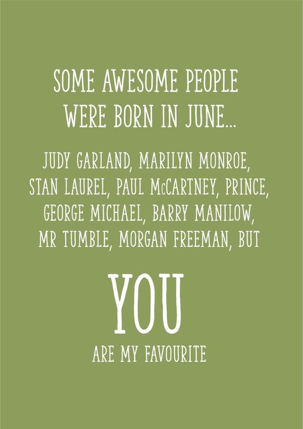 Awesome people were born in June Birthday card created by Yay Days