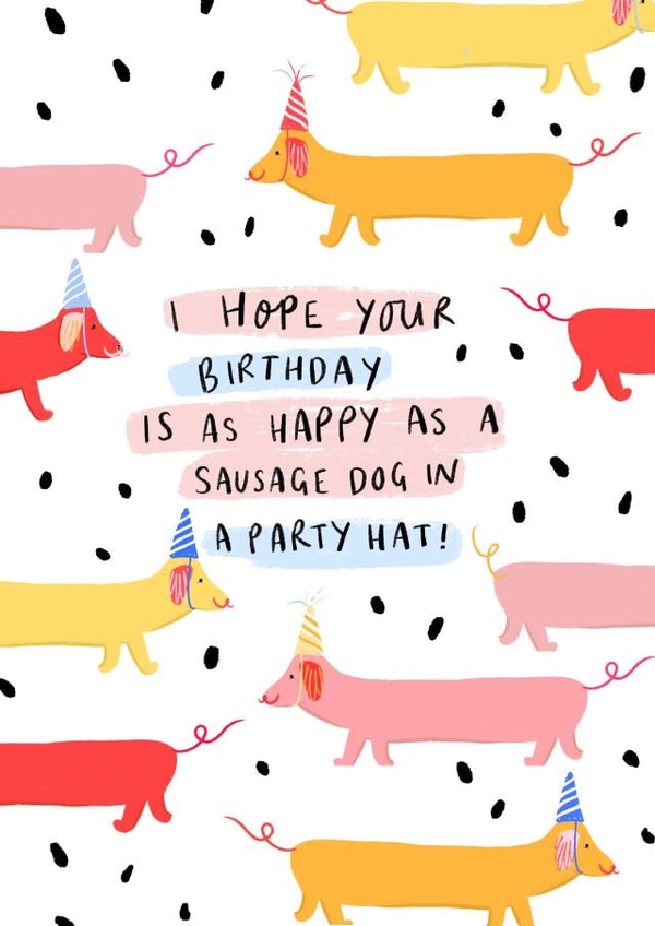 Fun Sausage Dog Birthday Card created by Leah Alefounder Illustrations