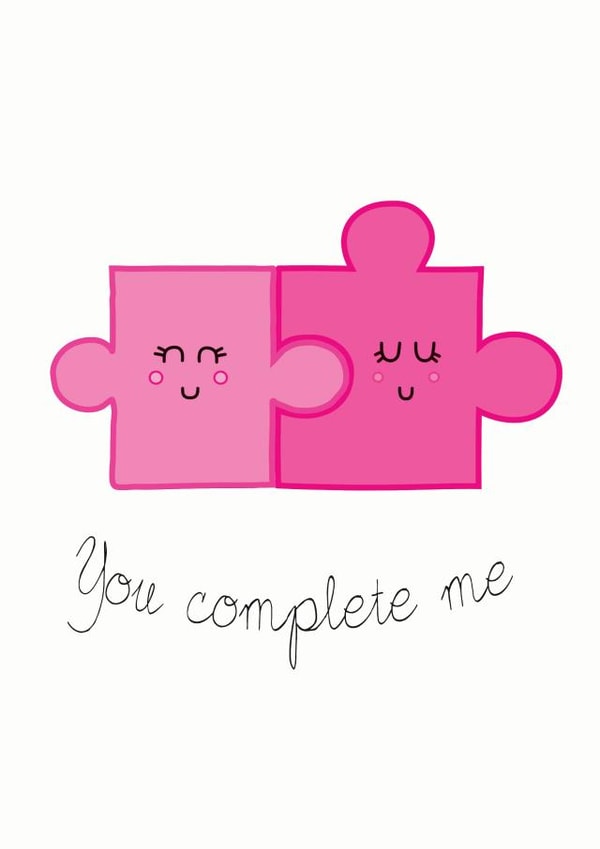 Cute Jigsaw Pun Anniversary Card / Valentines Day Card - You Complete Me created by Hoobynoo